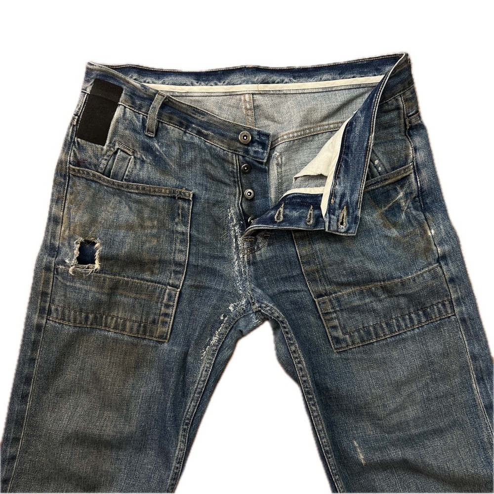 Waxed Oiled Rick Owens SLAB Denim Mud Distressed Washed Pocket Flare Cargo Jeans - Picture 4 of 16